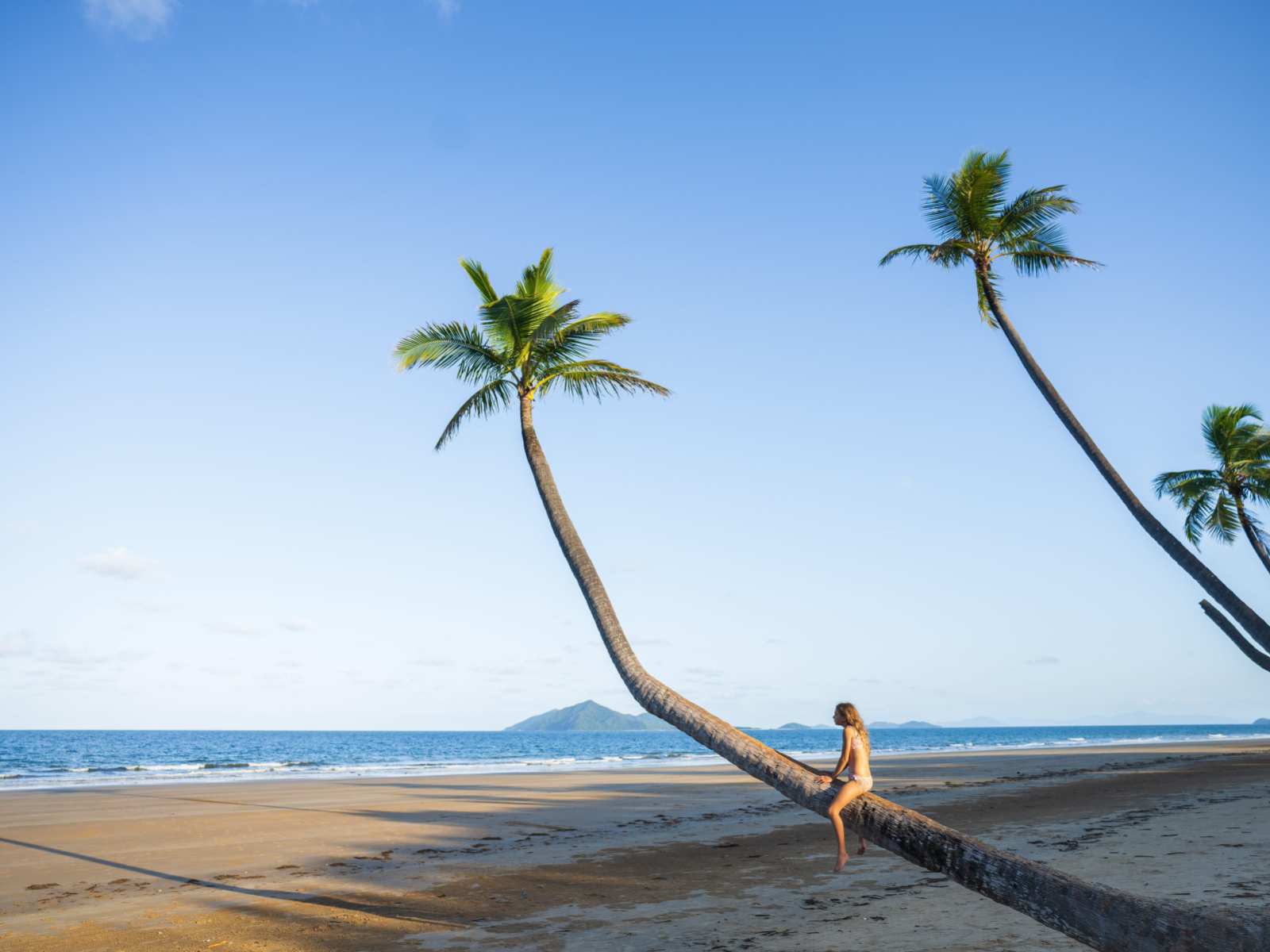 girl on palm tree mission beach